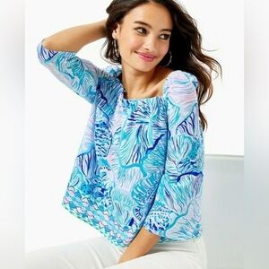 Lilly Pulitzer Lizzie Top Bermuda Blue Fishful Thinking | Small